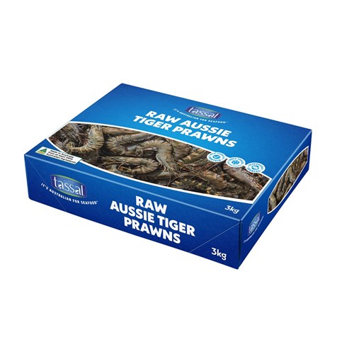PRAWNS BLACK TIGER RAW U8 AUST 3KG # 4836301 TASSAL